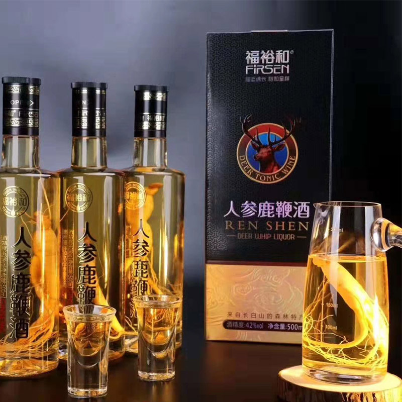 吉林花鹿鞭人参酒瓶装礼盒鹿鞭酒人参酒42度500ml/瓶礼盒装