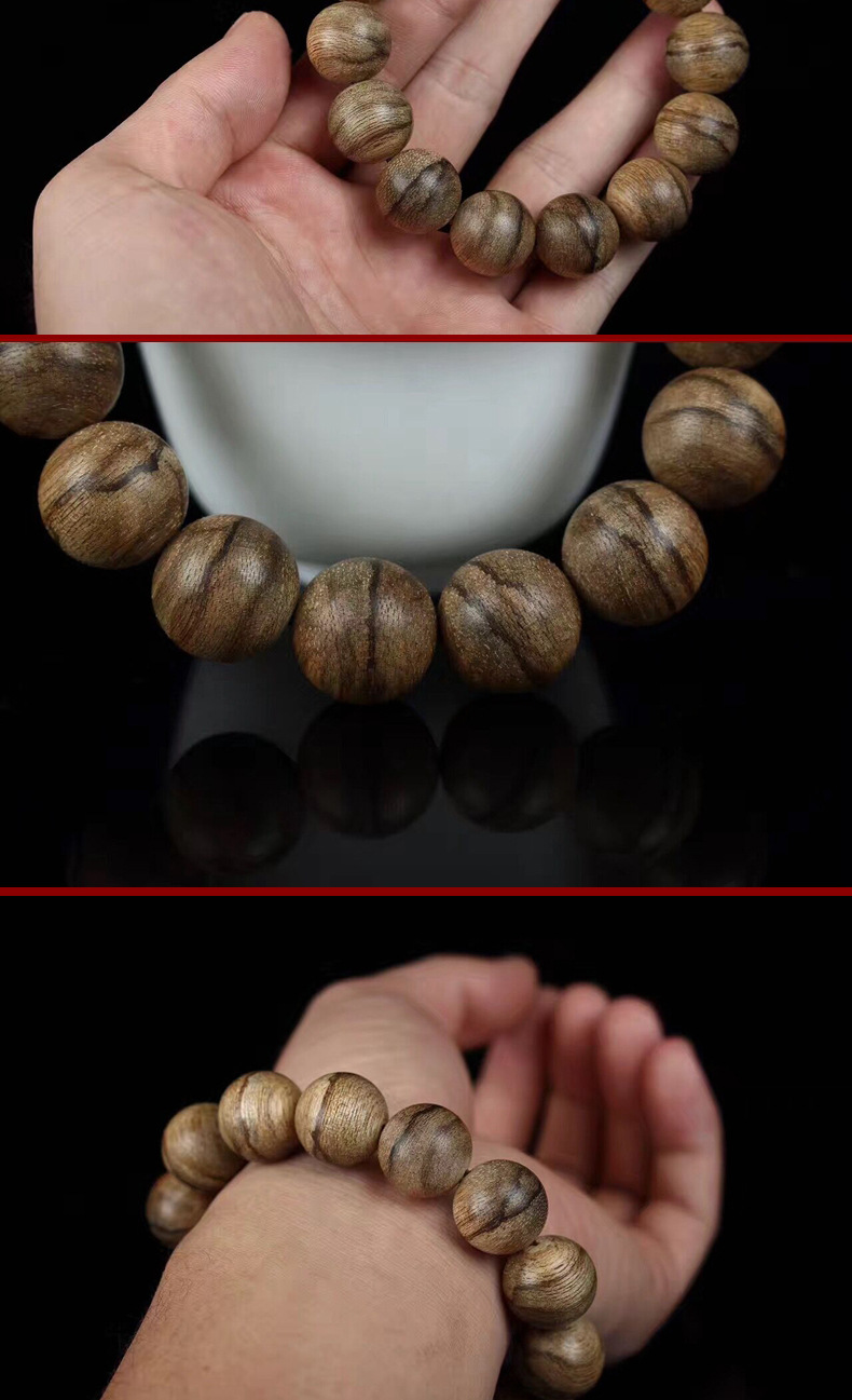 【蛇纹稀缺】缅甸天然土沉香手串18mm*13颗佛珠手链 温浓带奶香