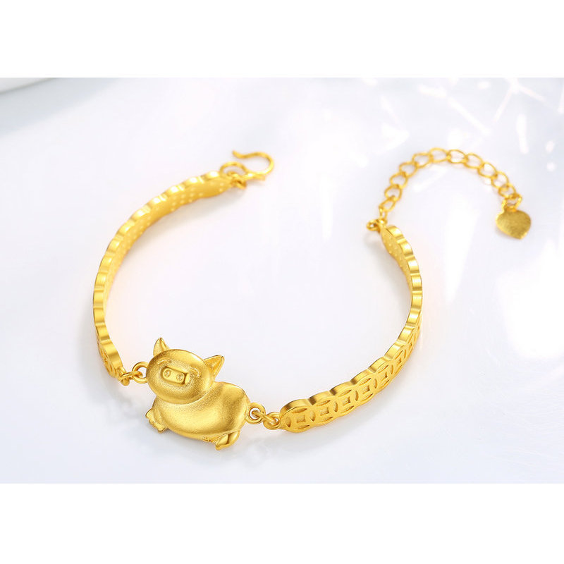 猪年本命年生肖小猪手链 婚庆新款铜镀仿沙金小金猪钱币猪手链