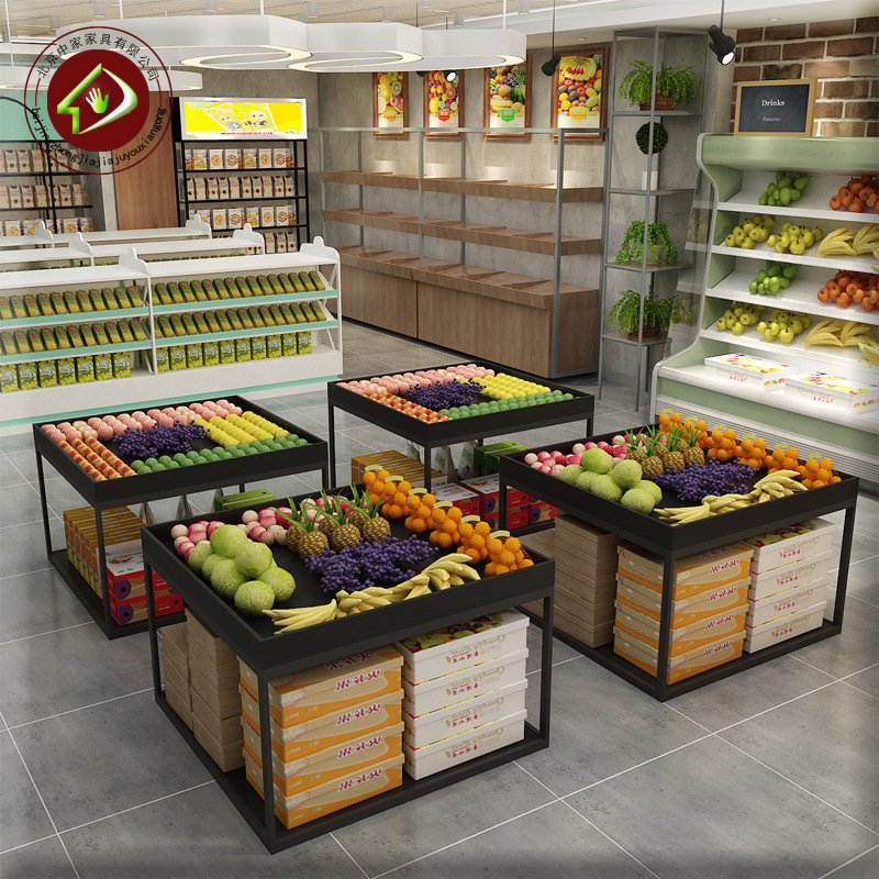 中岛柜水果展示架防跌落柜水果店精品货架促销台