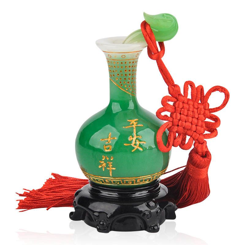 创意款树脂工艺品仿木平安如意花瓶仿玉吉祥物如意车内装饰品摆件