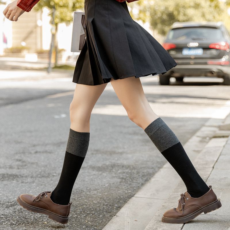 秋冬新款女士jk袜子及膝小腿袜堆堆袜两穿学院ins街拍袜一件代发