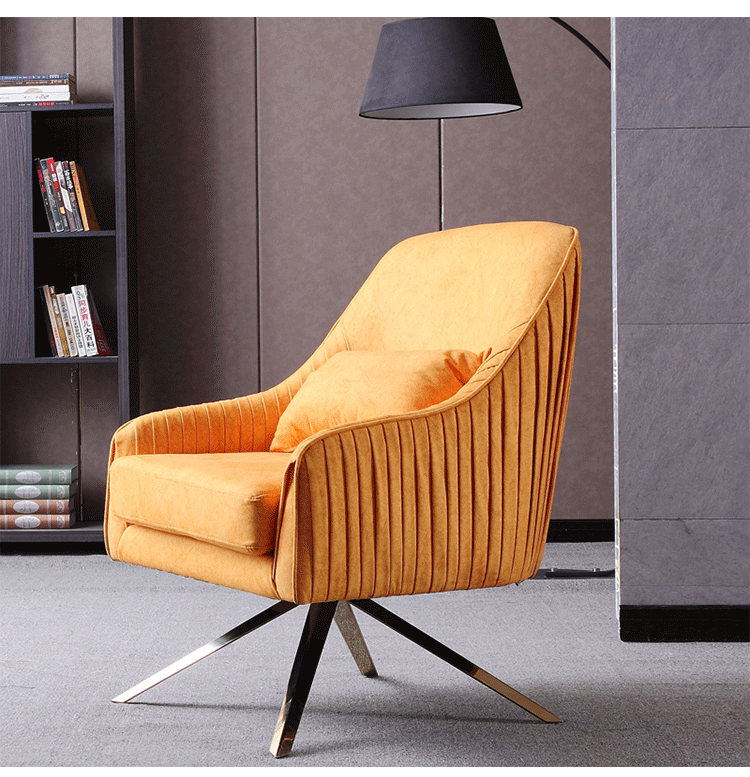 现代简约客厅不锈钢休闲旋转椅 软包咖啡厅会客椅 单人沙发椅