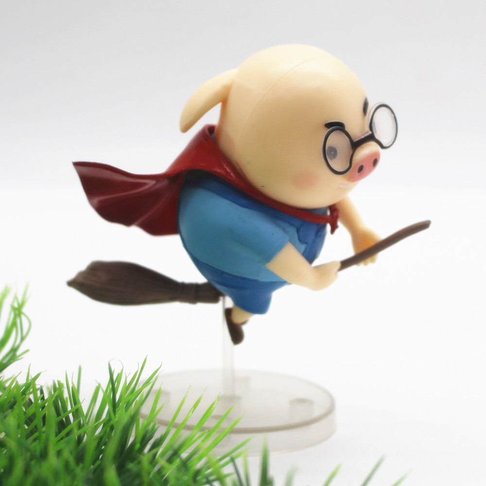 实心飞天猪带底座 骑扫把的猪猪 儿童生日蛋糕装饰魔法猪摆件玩具