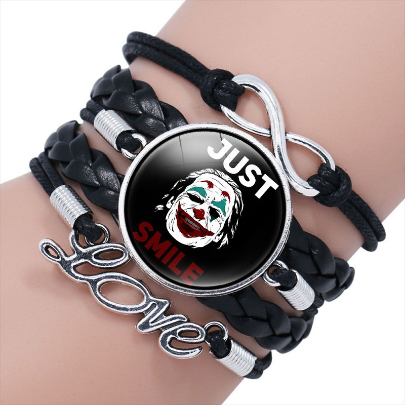 电影小丑joker黑色时光宝石皮革手串手环 欧美多层手工编制手链