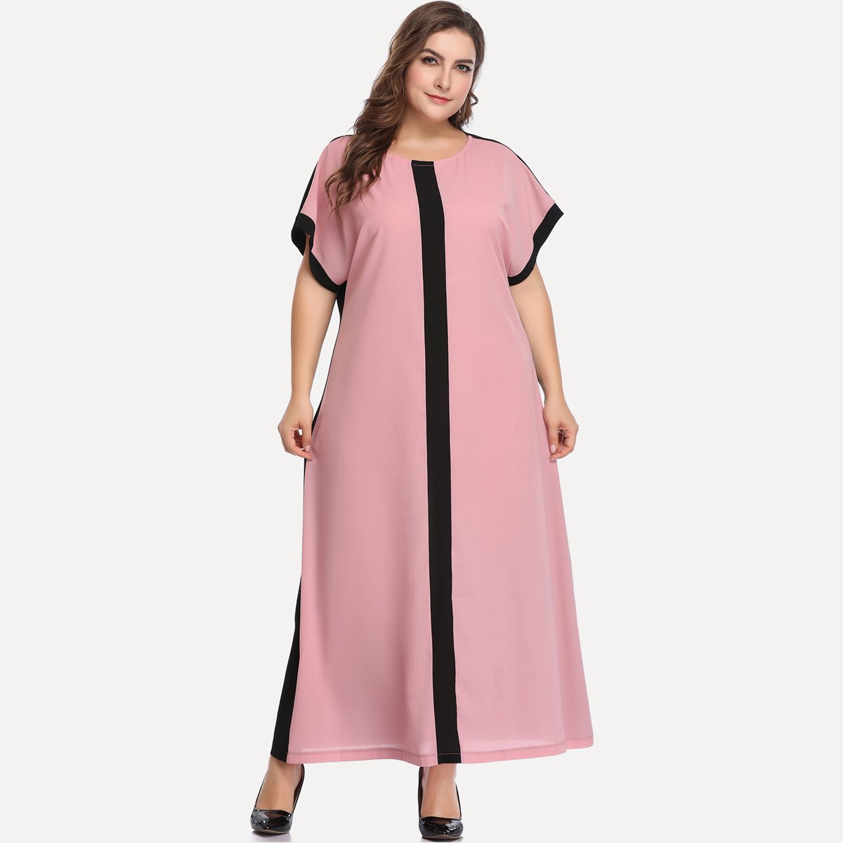 hy88001#欧美大码女装拼接撞色拼色连衣裙跨境亚马逊速卖通外贸