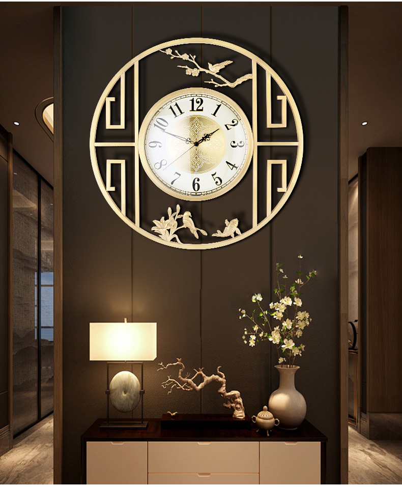 厂家直销新中式客厅大号全铜挂钟创意静音纯铜挂钟中国风别墅挂钟