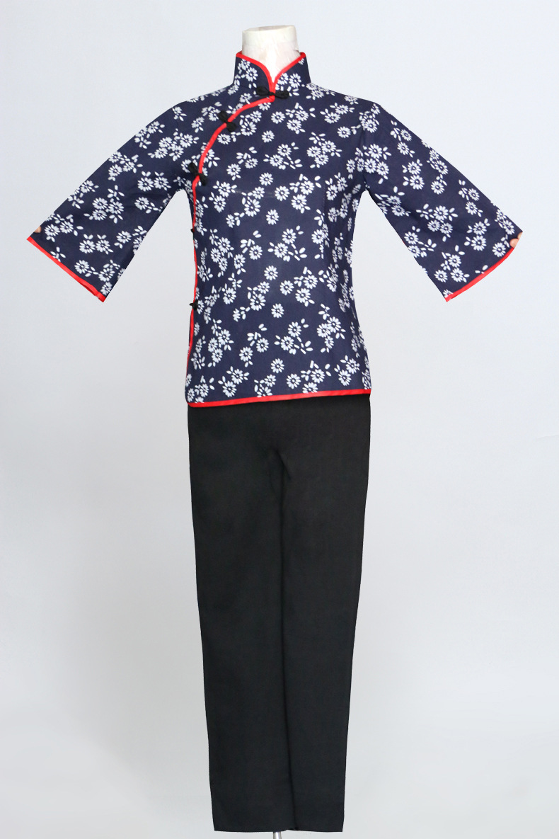 批发 阿庆嫂碎花套装 知青文革农民工服装男女百姓伙计家丁小二服