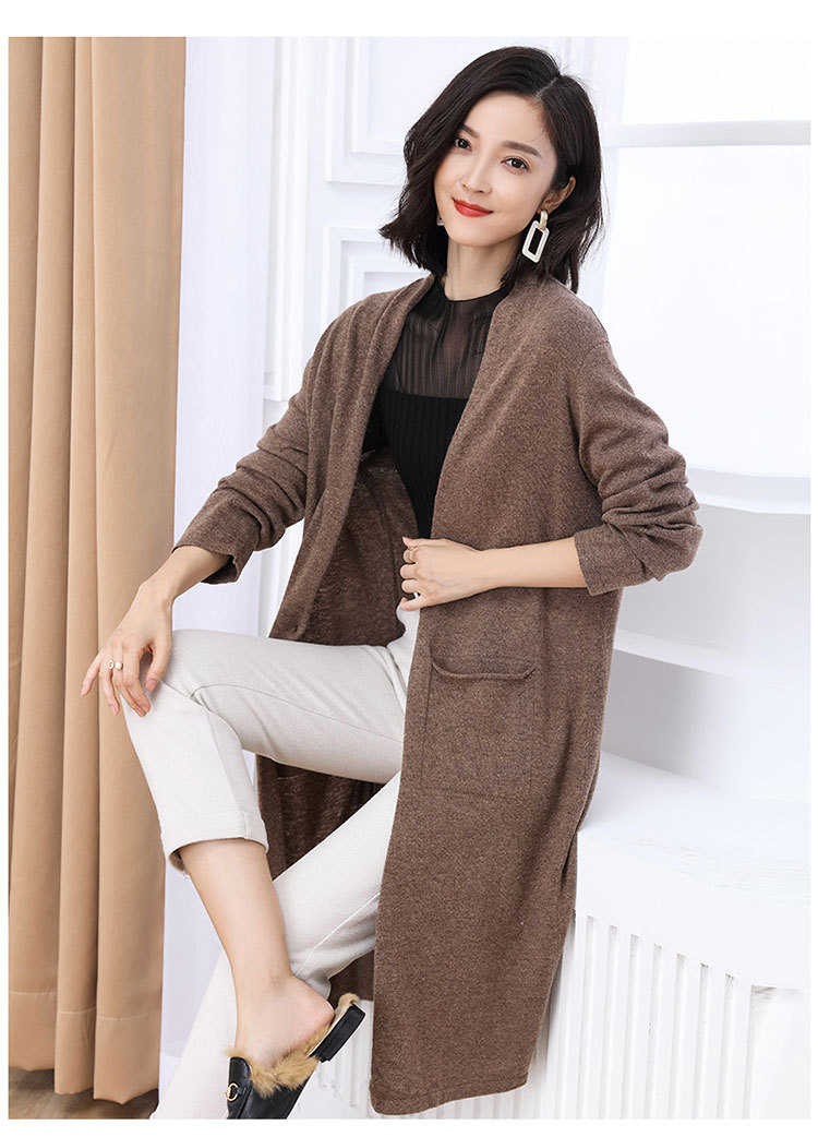 毛衣女装2019秋冬新款针织开衫韩版修身中长款外搭圆领纯色大衣潮
