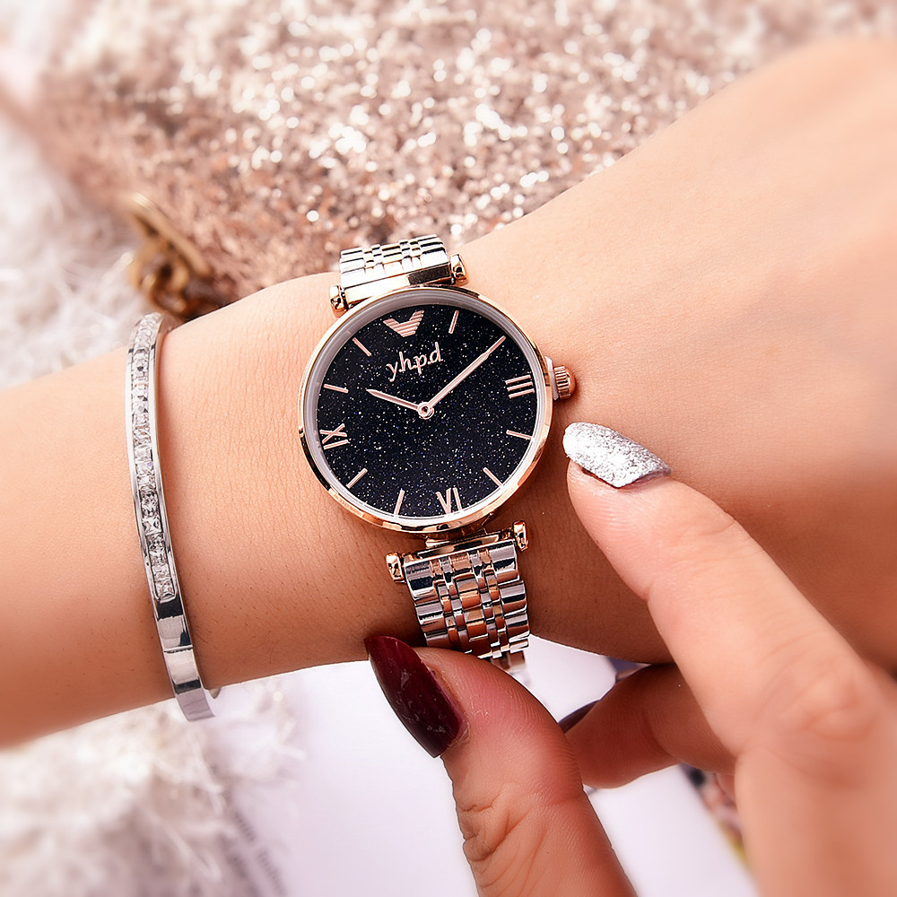 时尚新款正品手表女士真星空面罗马钢带手链石英防水钢带潮流女表