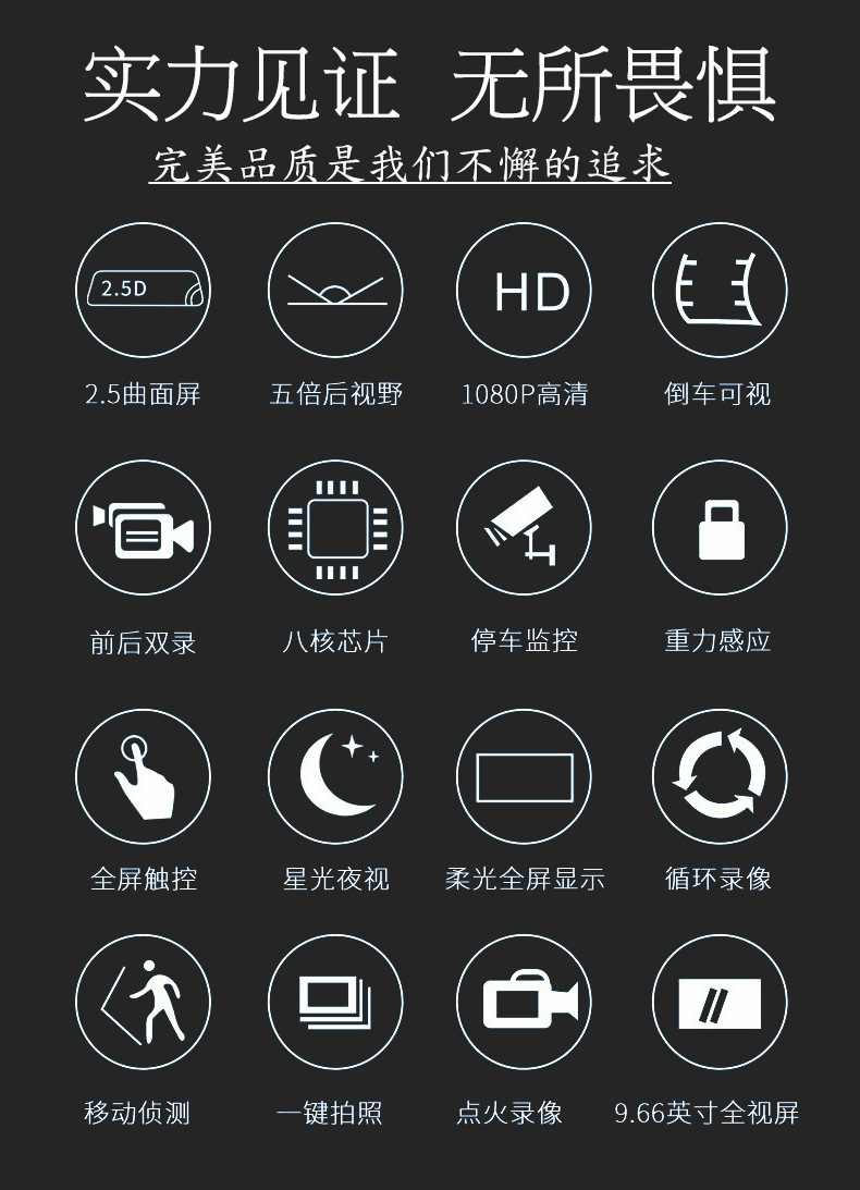 现货10寸流媒体行车记录仪 后视镜双录夜视一体高清电子狗记录仪