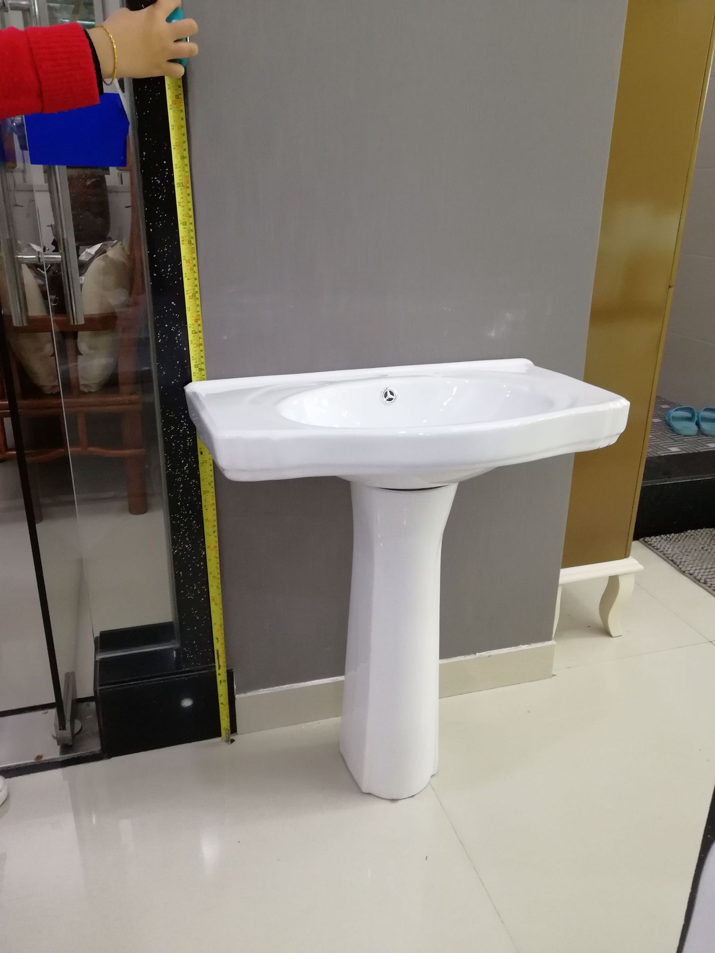 家用立柱盆厂家专供工地工程酒店通用洗手盆便宜60连板陶瓷盆单孔