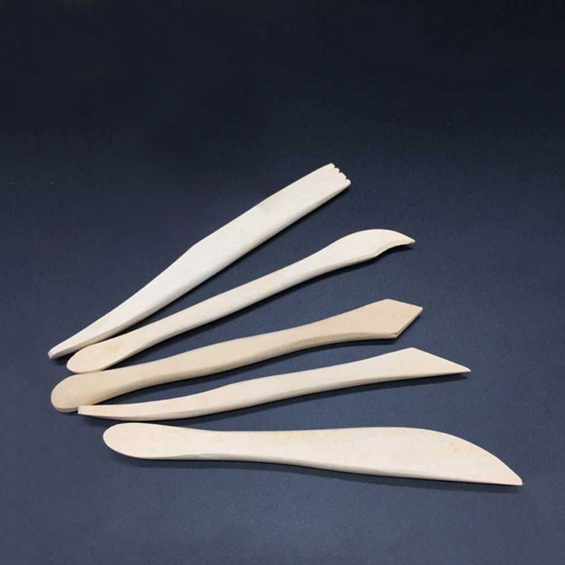 5支木刀陶泥工具软陶泥陶艺工具刀修胚木刀雕塑工具6寸