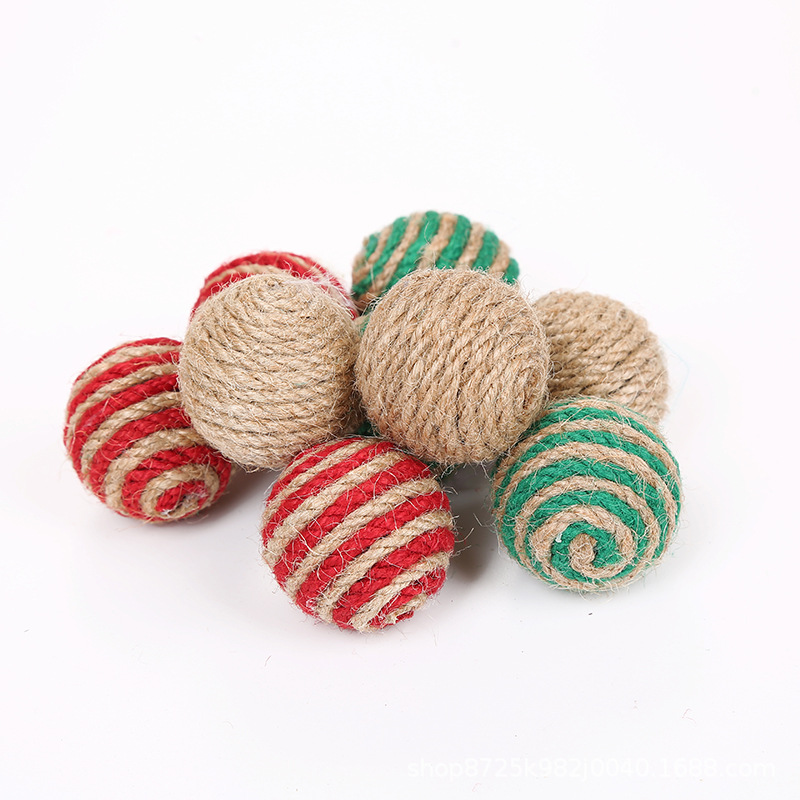 Pet Cat Toy Christmas Pet Supplies Hemp Rope Ball Jute Material Cat Toy Ball Rolling Sound Toy