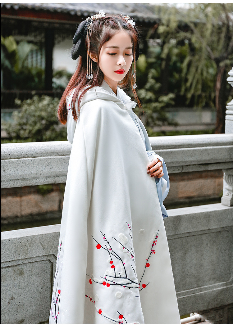 改良明制汉服女绣花加绒加厚长款斗篷琵琶袖交领袄裙日常古风女装