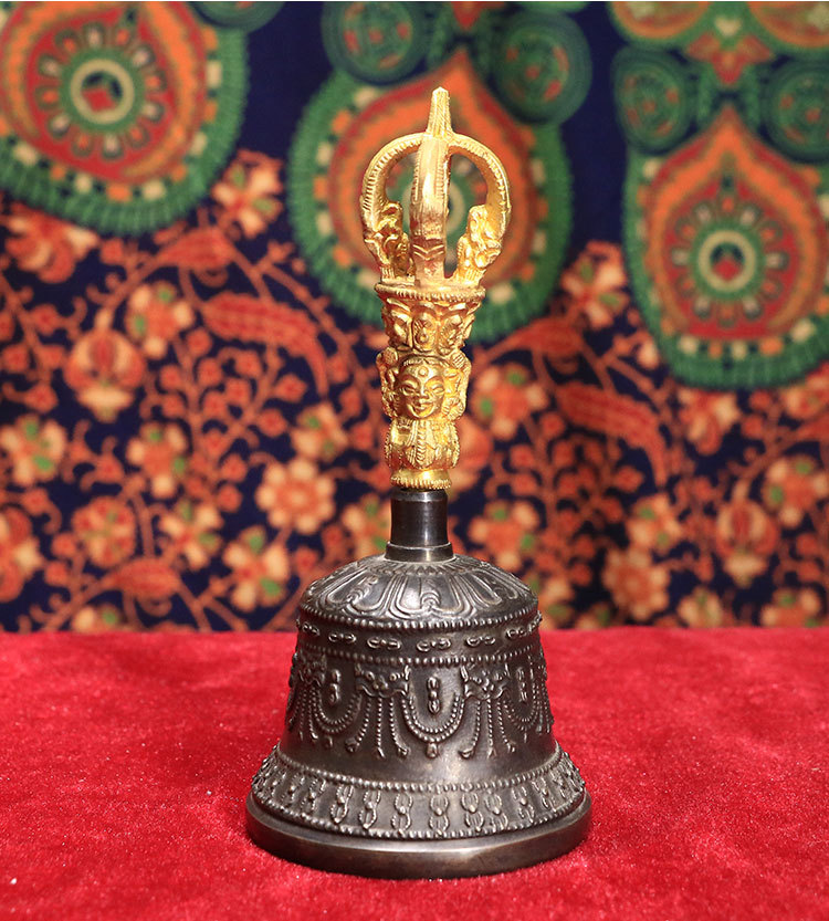 尼泊尔手工密宗法器批发五股鎏金手摇铃响铜法铃铃铛金刚铃杵
