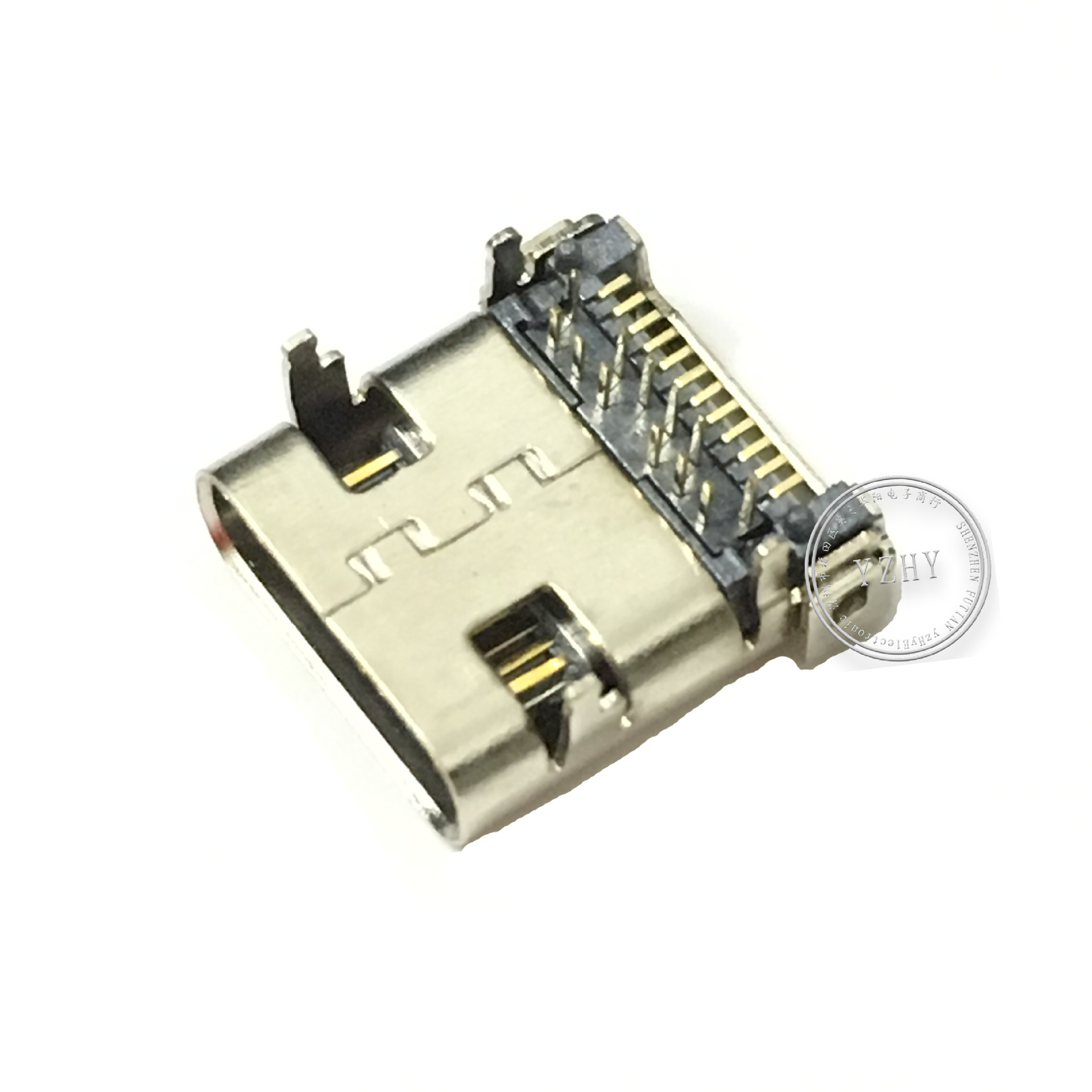 usb插座type c 3.1母座24pin前插后贴连接器90度弯脚