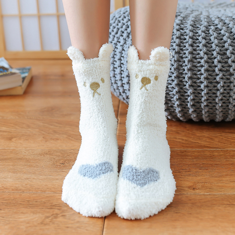 Winter Coral Fleece Socks Women‘s Plush Home Confinement Sweet Room Socks Adult Thickened Cute Sleeping Sleeping Socks