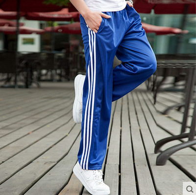 夏季薄款男女同款滑料涤纶运动裤校服裤工作服班服光面休闲三道杠