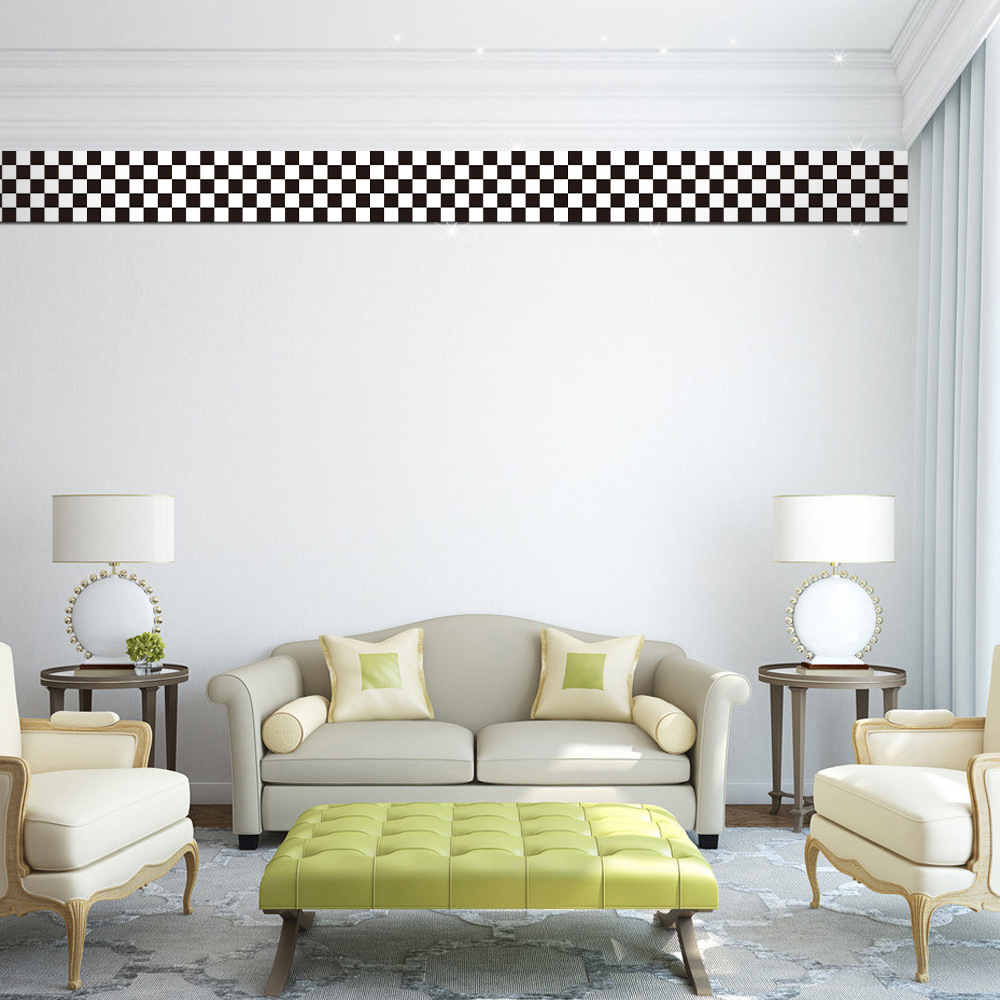 跨境热销时尚贴画装饰黑白格马赛克腰线踢脚线教室玻璃门厂家直销