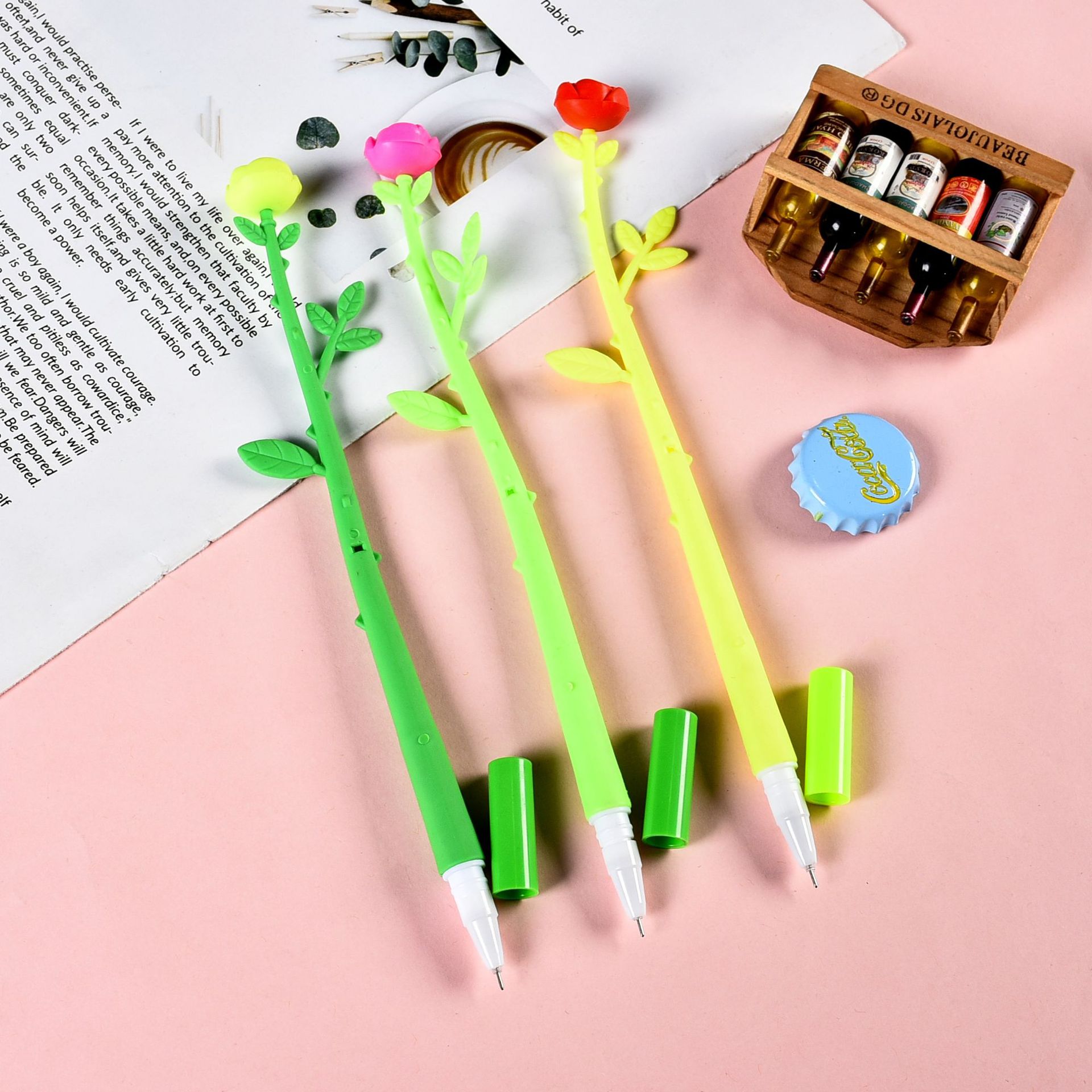 创意文具小清新仿真花朵卡通中性笔可爱玫瑰花办公学习水性签字笔