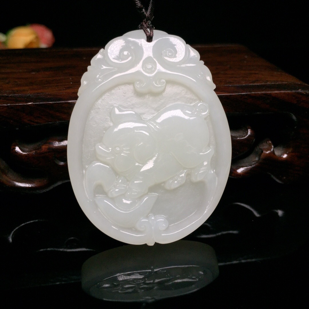 支持复检/代发 和田玉白玉生肖猪玉牌男款属猪本命年玉佩项链吊坠