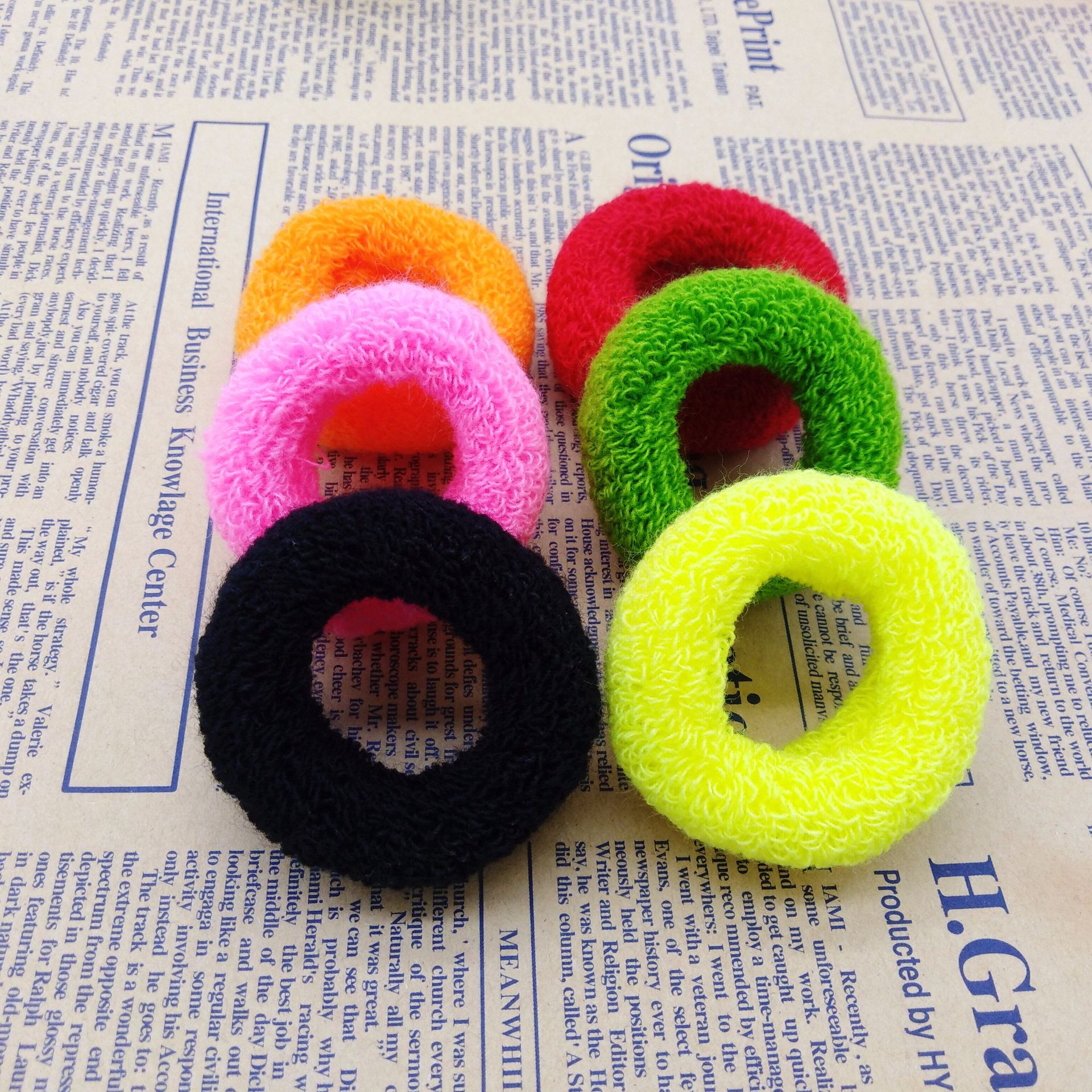 小号棉纱毛巾圈头绳 无痕加粗皮筋彩色盘头头花毛线发圈彩色无缝