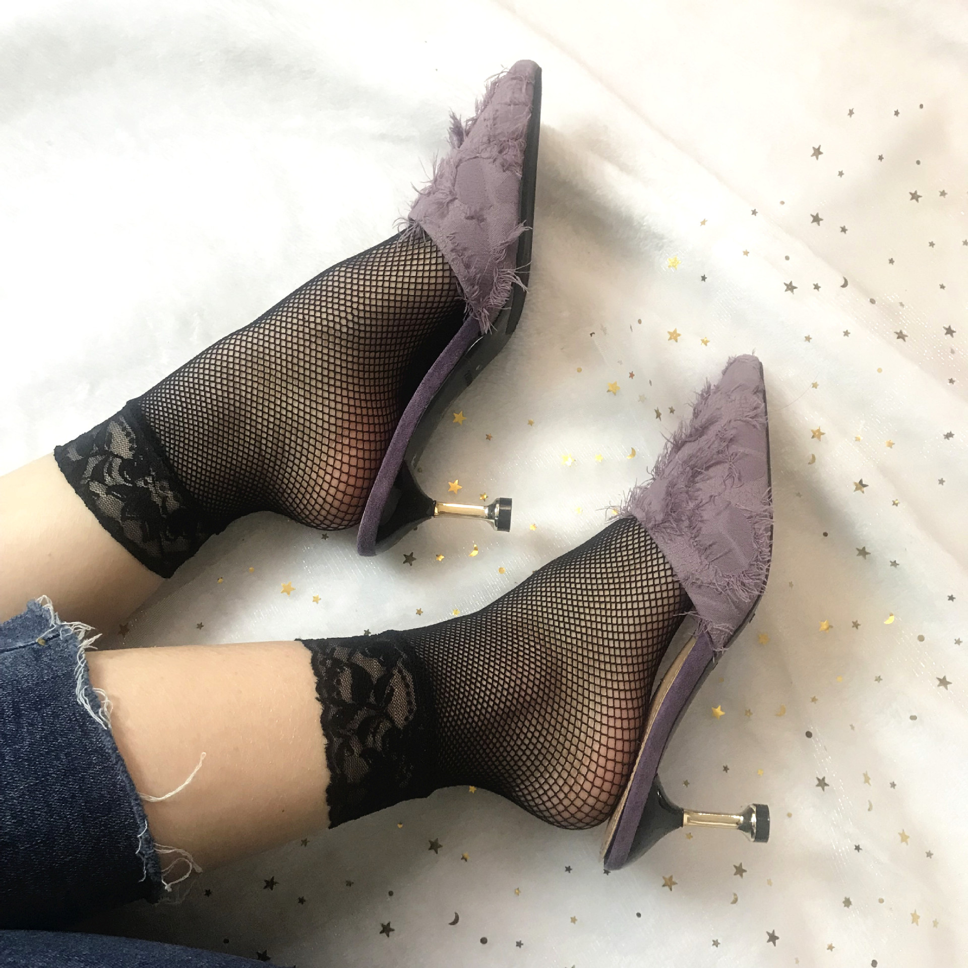 夏渔网袜女士短筒丝袜短款蕾丝性感情趣黑色袜子女渔网网格薄网袜