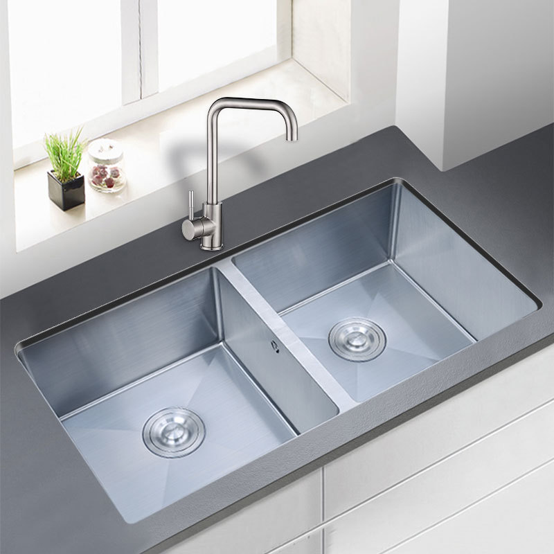 304不锈钢水槽厨房洗菜盆加厚4mm手工台下盆双槽一样大洗手池套装