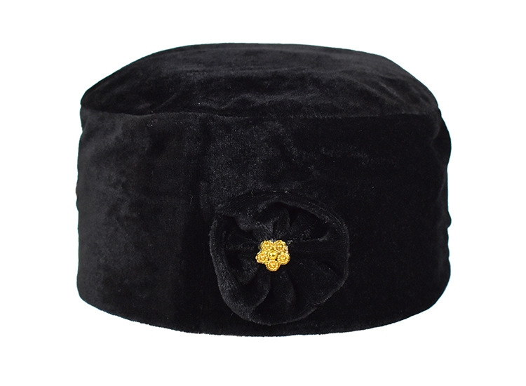 厂家批发太婆帽女帽子殡葬用品老人白事送老衣金丝绒女帽寿衣寿帽