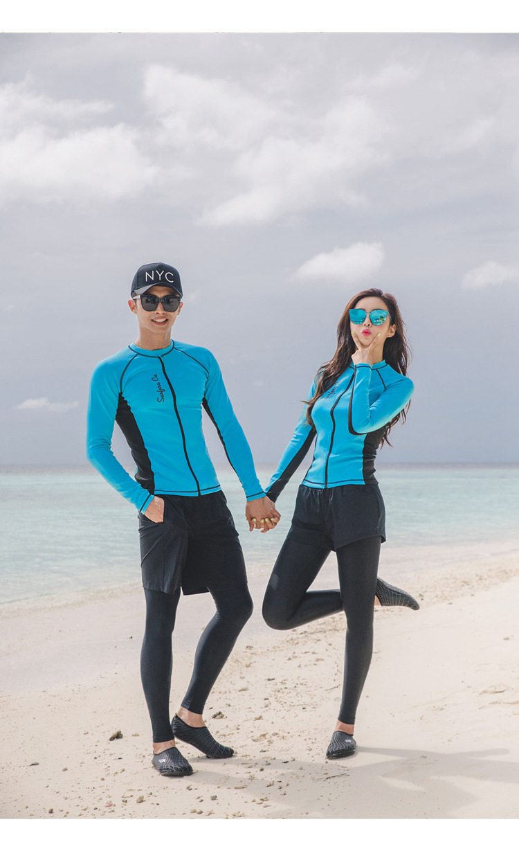 潜水服女分体长袖沙滩防晒泳衣漂流水母衣浮潜服户外冲浪服情侣装