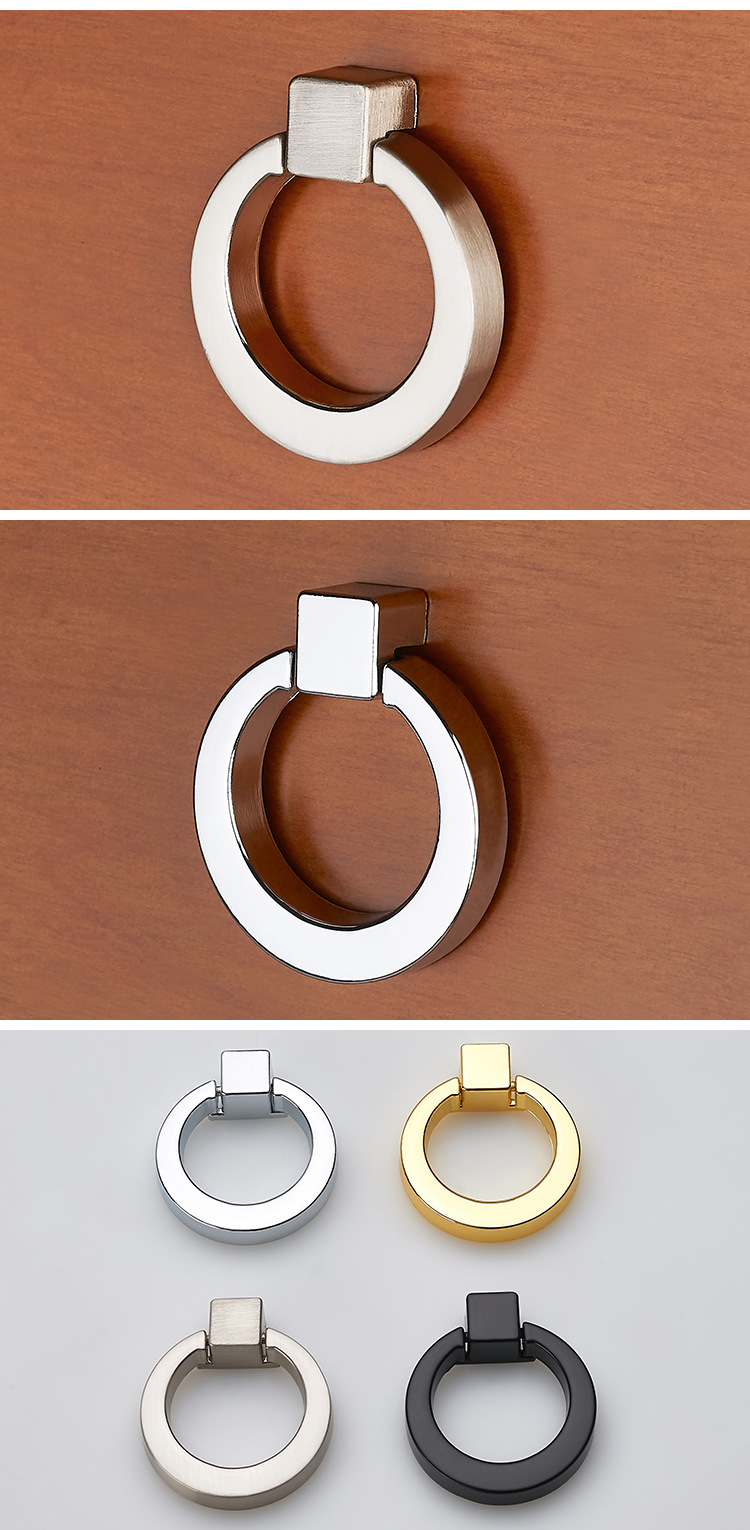 欧式环形抽屉拉环单孔拉手实心加厚黑色衣柜橱柜柜门把手现代简约