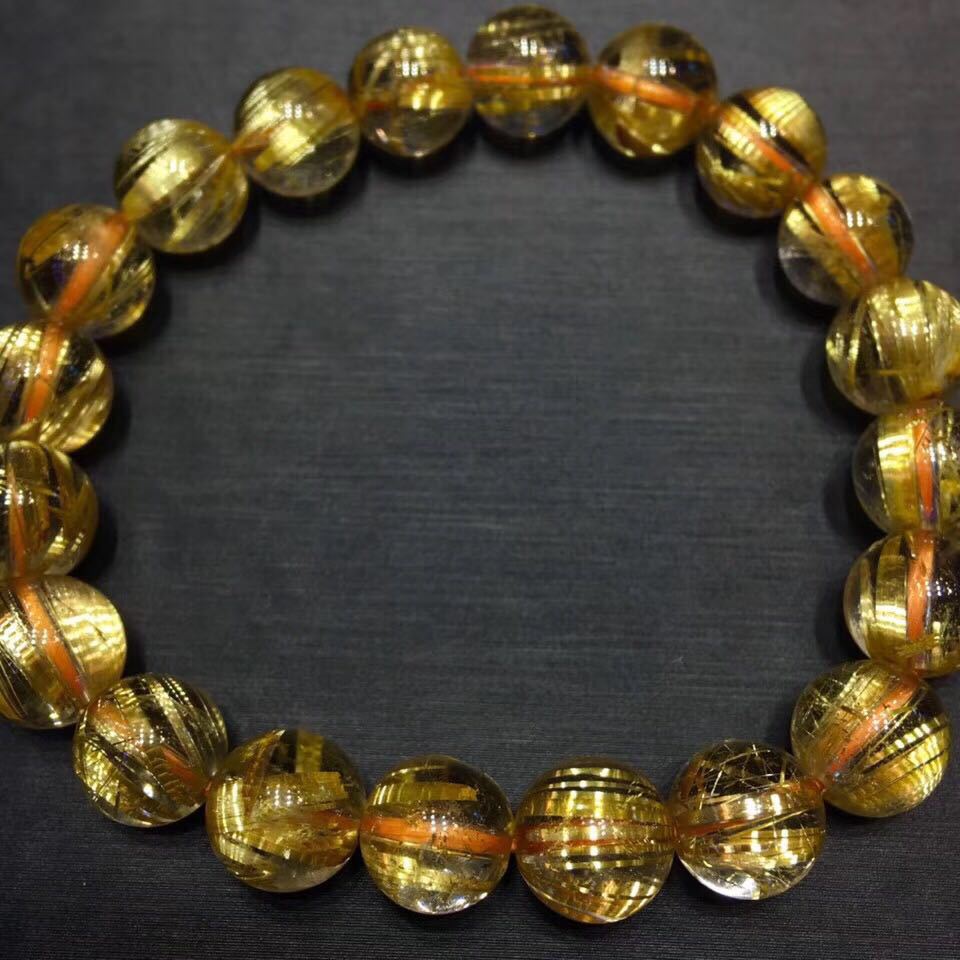 天然金发晶钛晶板钛单圈手链 发晶手串 男女款顺发水晶发晶手链