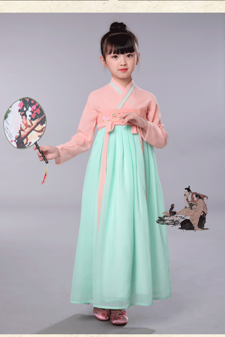 新款女童汉服儒裙古筝演出服仙女中国风古装女儿童公主汉服表演服