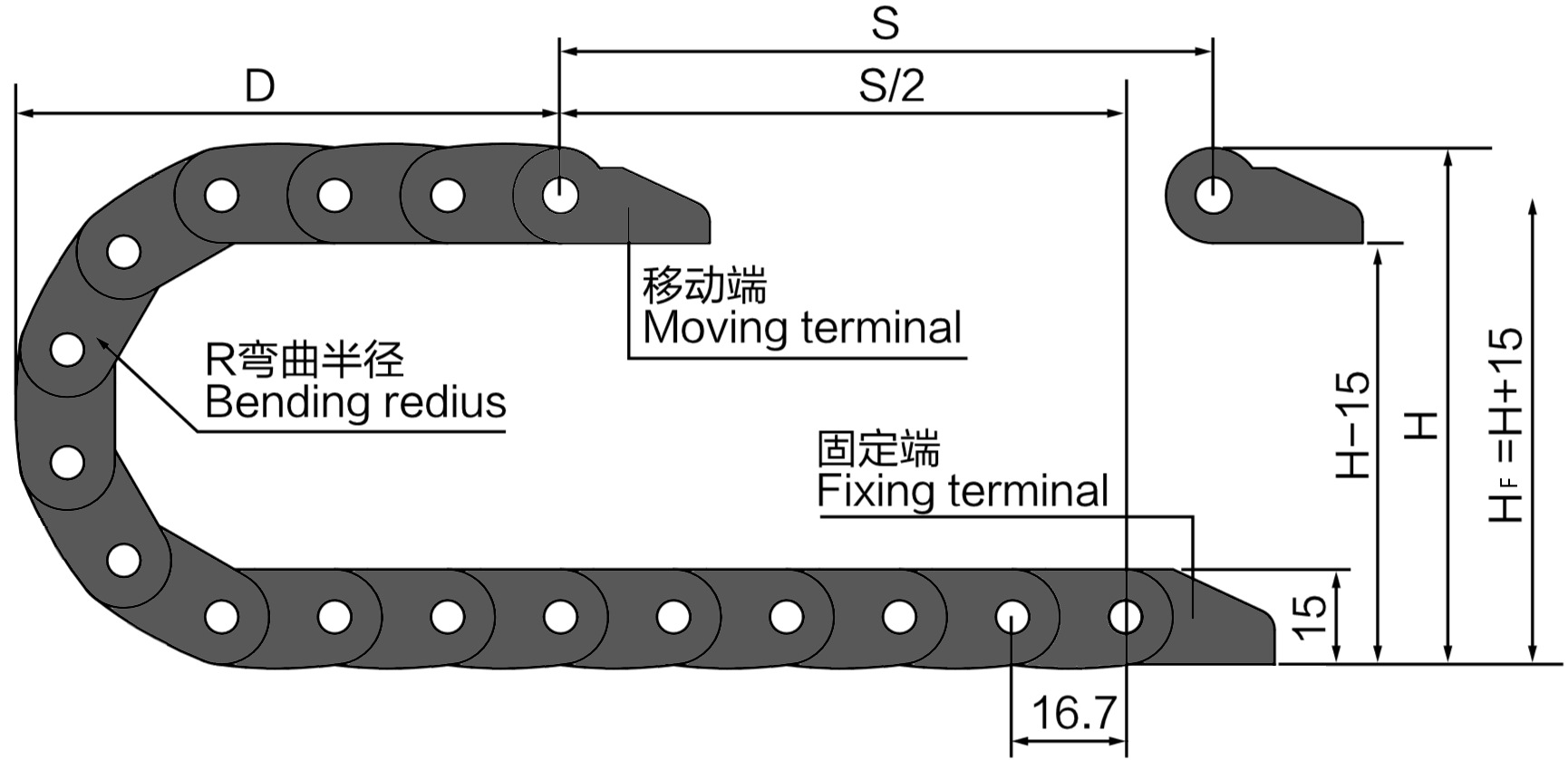 供应可定制尺寸微型系列10*15r38桥式外开拖链坦克链塑料尼龙拖链
