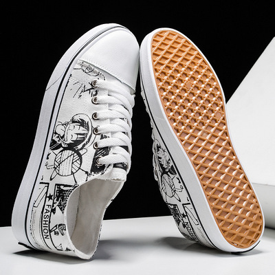 情侣帆布鞋海贼王周边路飞漫画涂鸦板鞋动漫卡通街头潮流板鞋2019