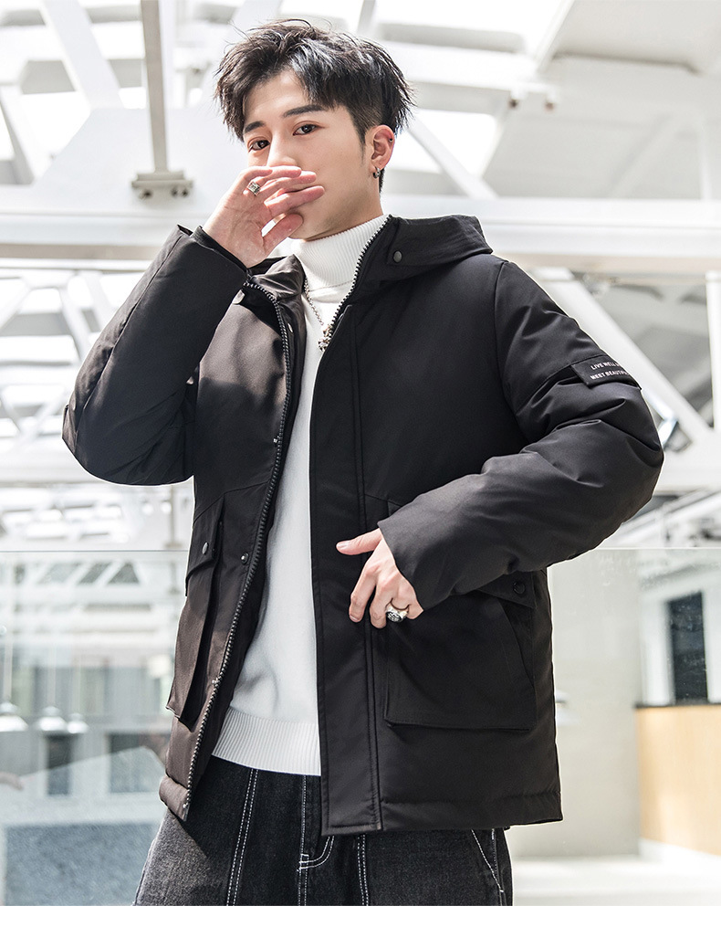 冬季连帽羽绒服男士时尚加厚潮流帅气连帽派克工装男装外套