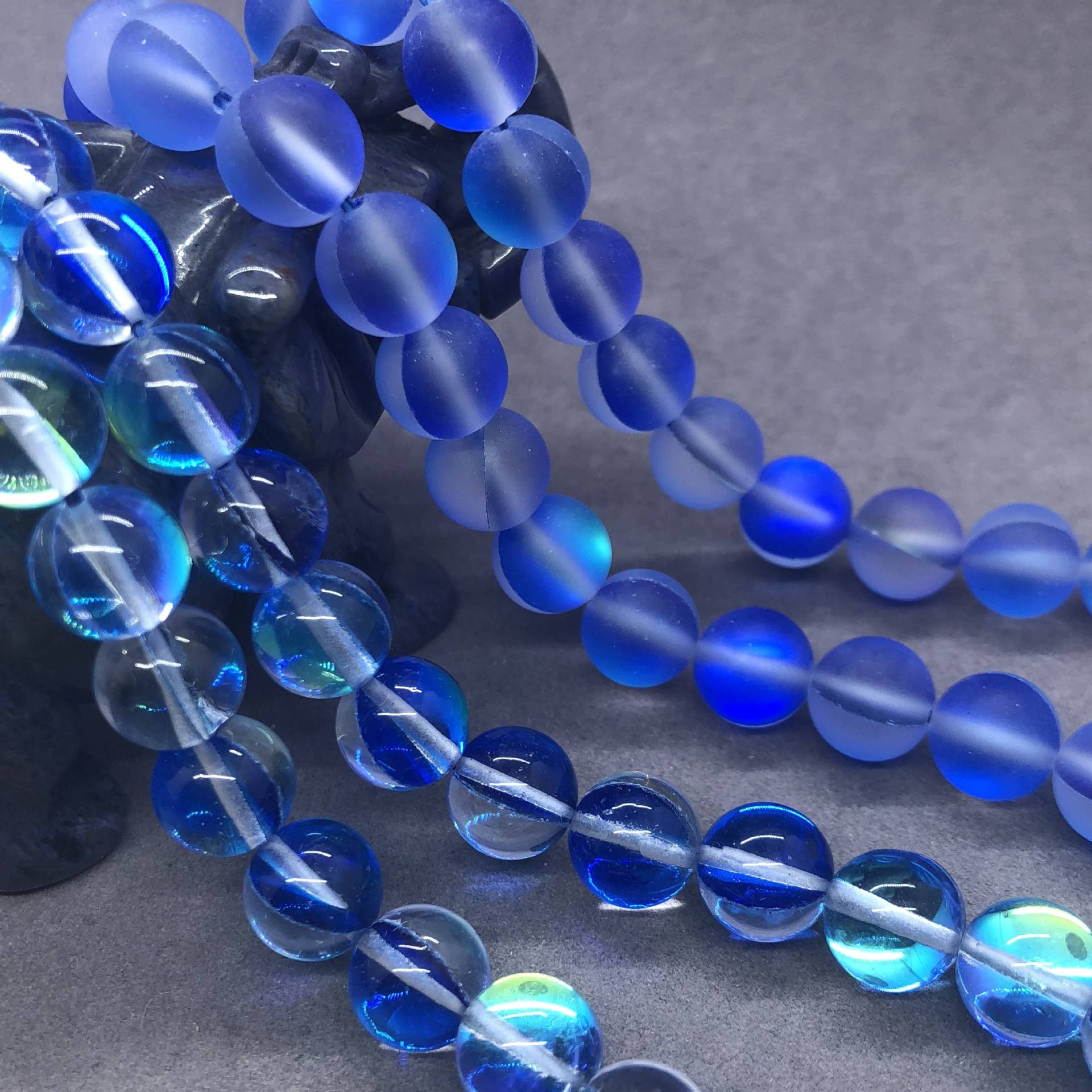 蓝色水晶合成闪光石圆珠半成品批发哑光面闪光珠手链项链饰品配珠
