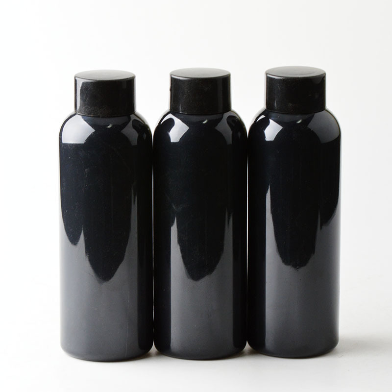 300ml黑色圆肩瓶双层盖塑料瓶 精华乳液 纯露瓶 分装瓶 密封盖