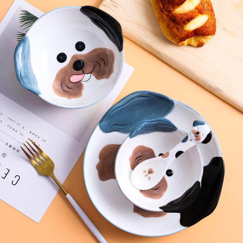 Adorable Dog Plate Dishes Home Ins Internet Celebrity Tableware Dog Bowl Cute Girl Heart Creative Ceramic Dinner Plate Gift