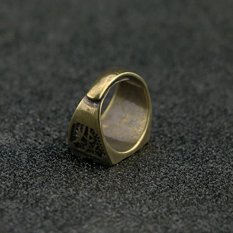 批发古玩铜器收藏黄铜手工戒指男士福字戒指指环民国时代复古做旧