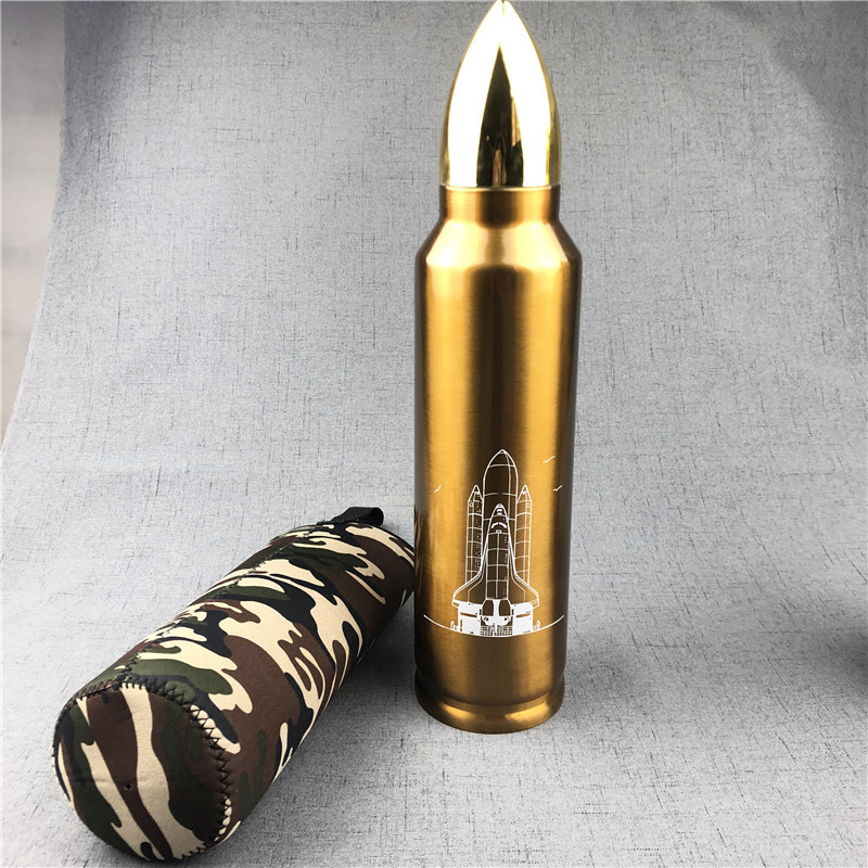 创意不锈钢真空子弹头炮弹杯男士个性礼品杯定制军旅风格水壶定制