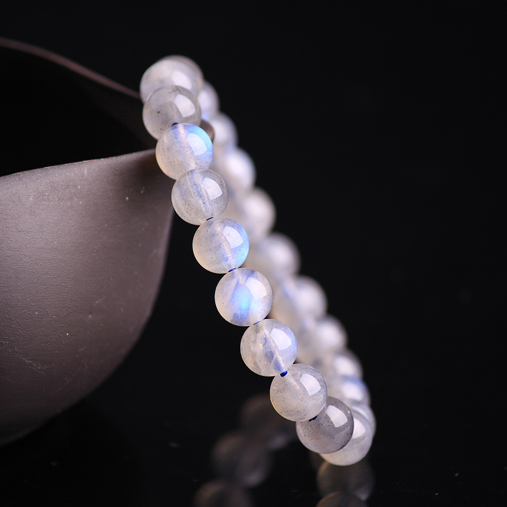 天然蓝光灰月光石手链 全蓝光拉长石手链 光强成色好labradorite