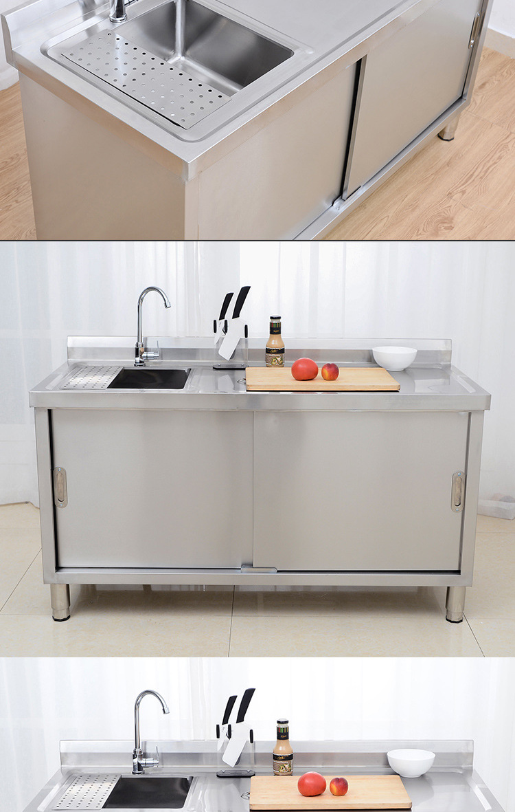 厨房304不锈钢水槽柜子洗菜碗盆单双槽带支架洗衣水池储物一体柜