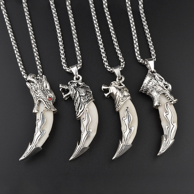 钛钢狼牙项链真品藏獒黑狗牙吊坠齿骨质男女情侣霸气个性复古配饰