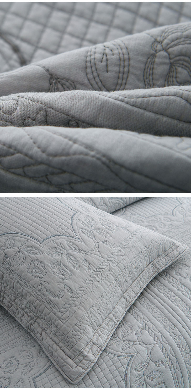 浦江绗缝被素色绣花欧式风格三件套可水洗夏凉空调被出口床上用品