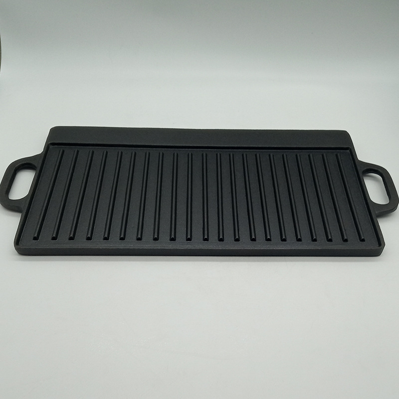 户外露营烧烤用铸铁烧烤盘长方形烤盘烤板双面烤盘50.5x23.5cm