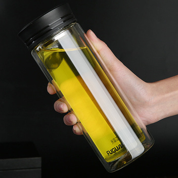 富光双层玻璃杯1613-320/400便携水杯带滤网泡茶车载杯子印logo