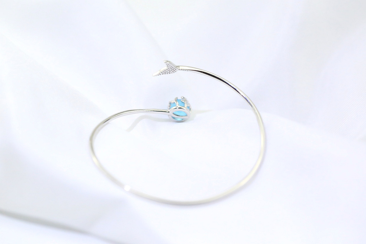 韩版女时尚人鱼的眼泪镯子手环开口可调节手饰蓝水晶时尚百搭饰品