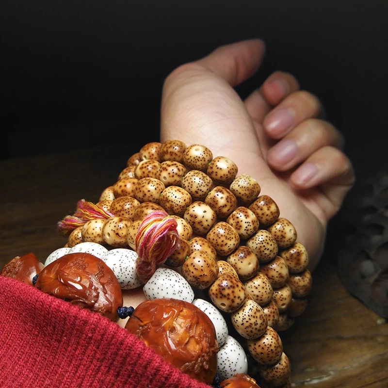 星月菩提原生态虎皮火烧云陈籽老料108颗素珠正月男女士手串项链